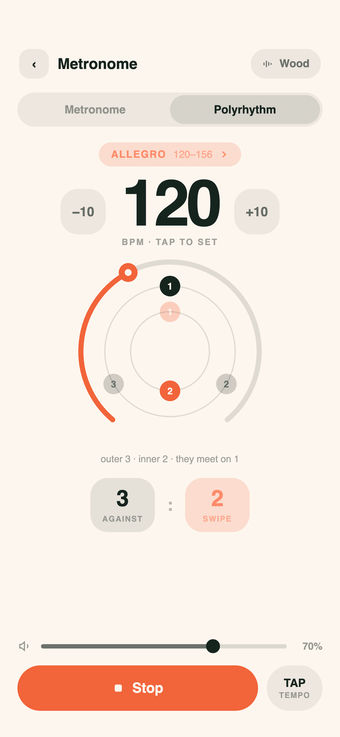 Metronome running a 3:2 polyrhythm